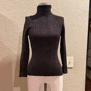 White House Black Market Shimmering Black Turtleneck Sweater small